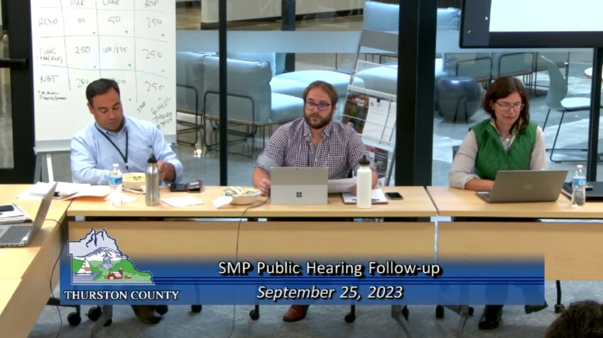 Senior Planner Andrew Deffobis (middle) provided the Board of County Commissioners updates on landowner requests on shoreline buffers on September 25, 2023.
