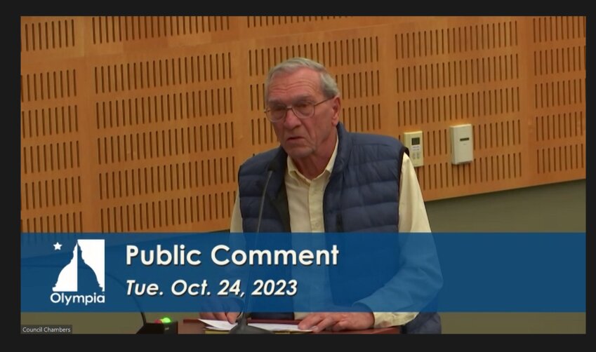 Judy Bardin, Lisa Riner, and former Olympia Mayor Bob Jacobs reiterated their opposition to the MFTE program. They spoke at the public comment segment at the Olympia City Council meeting on Tuesday, October 24, 2023.
