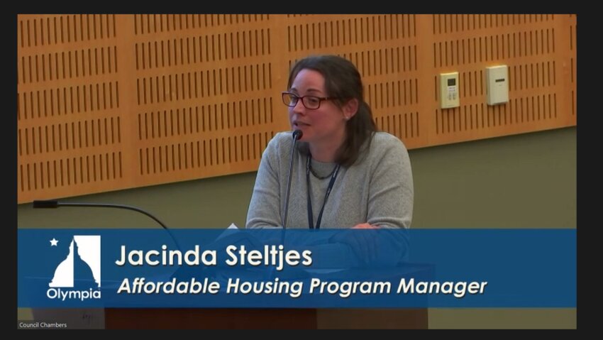Jacinda Steltjes, the Affordable Housing Program manager, was at the Olympia City Council meeting on Tuesday, October 24, 2023, and presented the city's PRO Housing grants proposal.