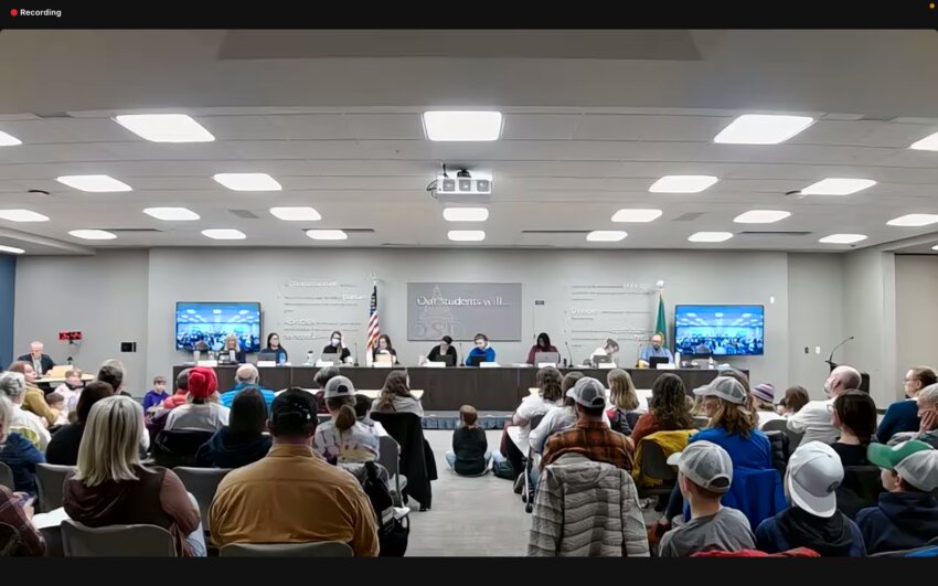 A large number of students, parents, and community members showed up to comment against Olympia School District's school closures in a meeting November 9, 2023.