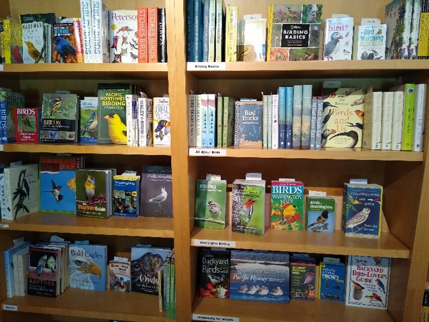 Bird books are available for inspection (and purchase) at the Billy Frank Jr. Nisqually National Wildlife Refuge gift shop. There is a huge selection, including Birds of Washington books, each version with a similar title.