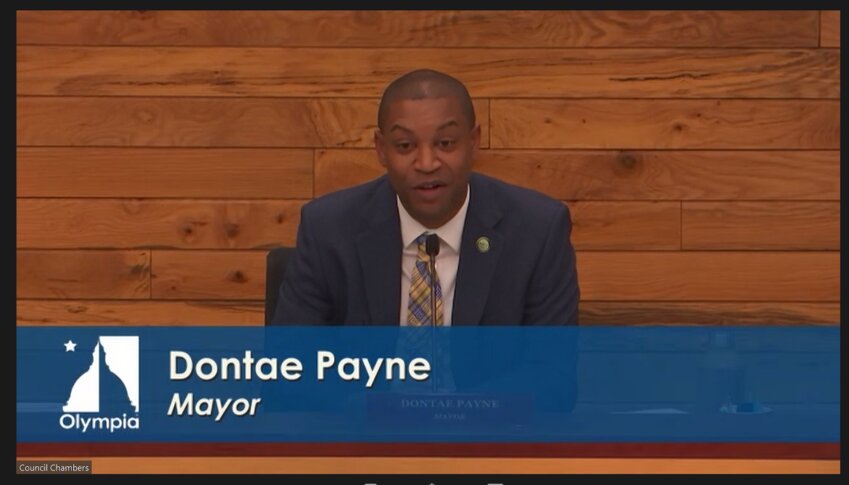 New Olympia Mayor Dontae Payne officiating his first meeting.