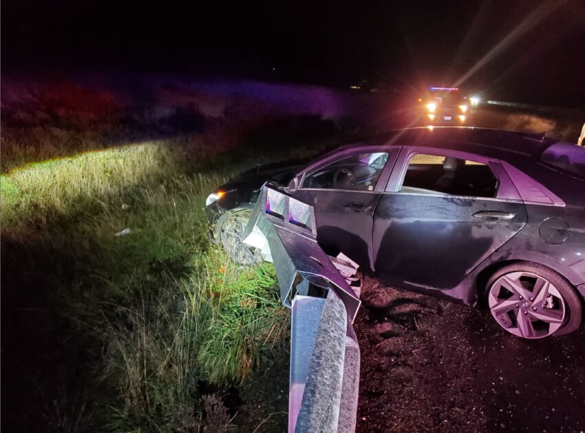 The stolen 2022 Hyundai Elantra slammed into a guardrail after a high-speed chase with Thurston County Sheriff&rsquo;s Office deputies