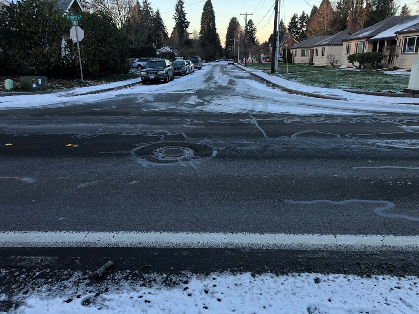 Icy patches of roadway will greet drivers turning off of arterial streets in Tumwater, Lacey and Olympia tonight.