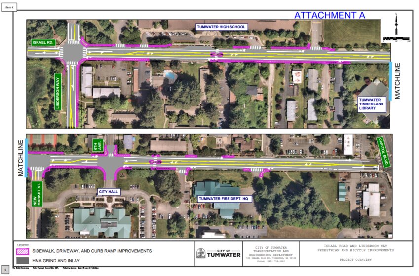 The magenta overlay shows which parts of the pavement will be repaired as part of the project.