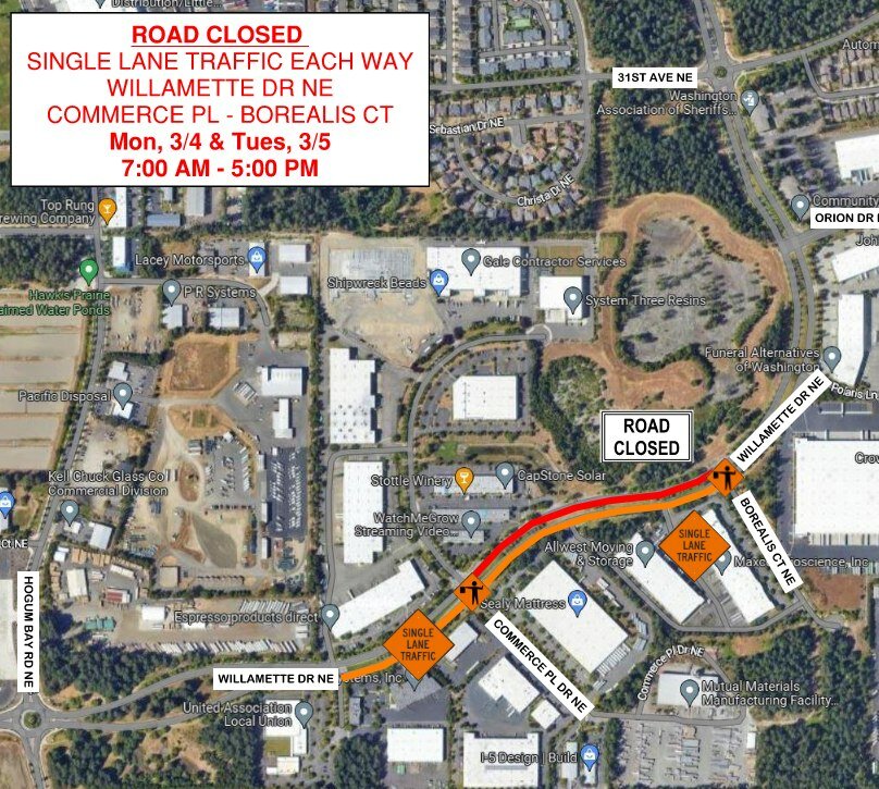 A section of Willamette Drive NE is closed today until tomorrow from 7 a.m. to 5 p.m.