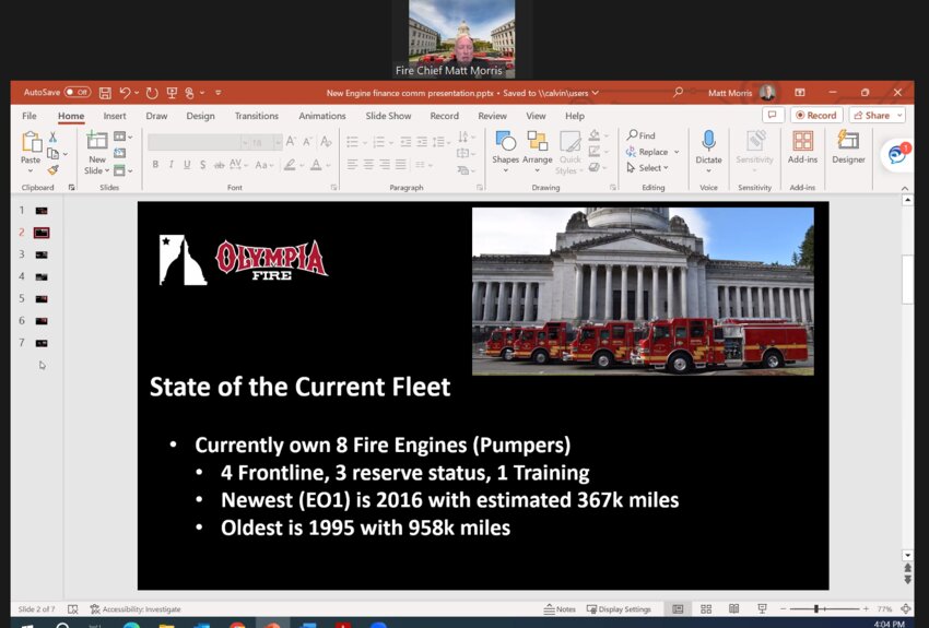 Olympia Fire Chief Matt Morris discussed the state of the current fleet in the department at the Finance Committee meeting on Monday, March 25, 2024.