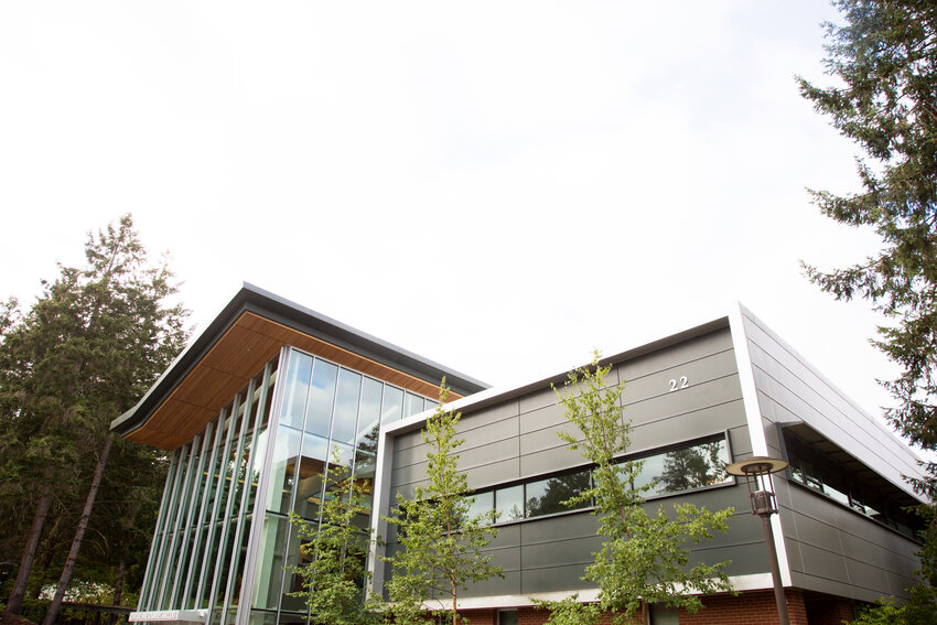 South Puget Sound Community College Building 22 pictured amongst the trees of the campus