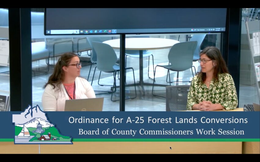 Community Planning and Economic Development Community Planning Manager Ashley Arai (right) and Associate Planner Dana Bowers (left) briefed Thurston&rsquo;s Board of County Commissioners on the comments received for the Forest Lands Conversion Code Update.