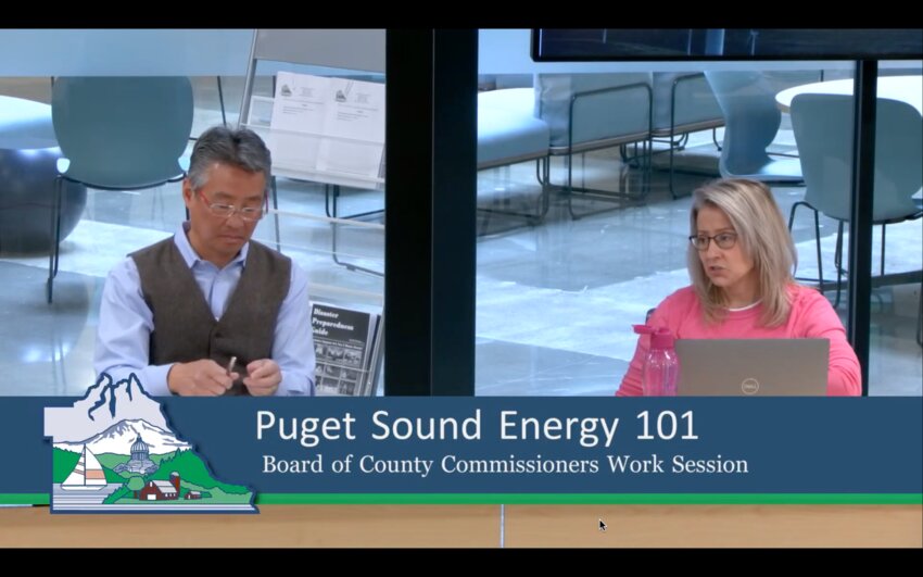 Puget Sound Energy’s Senior Local Government Affairs Representative Kristine Rompa (right) briefed Thurston’s Board of County Commissioners (BoCC) for the facility’s features and goals.