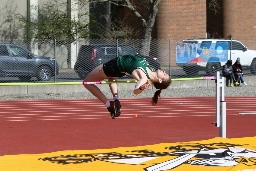 Corona Parker competing in the high jump in the PLU invite last March.