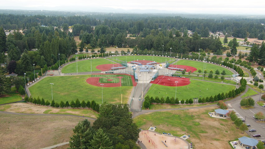 This is an aerial view of the Regional Athletic Center, or RAC, in Lacey.