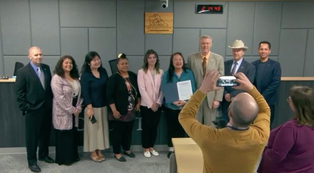 Representatives from the Asian Pacific Islanders Coalition, South Puget Sound Chapter, attended the April 30, 2024, Thurston Board of County Commissioners meeting to receive the Asian American and Pacific Islander Heritage Month proclamation.