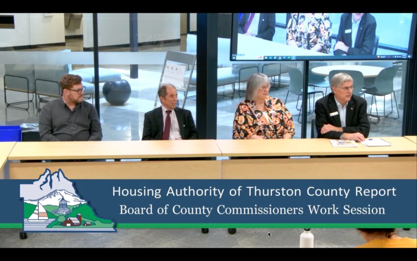 Housing Authority of Thurston County Executive Director Craig Chance (rightmost) presented their 2023 Annual Community Report to the Board of County Commissioners yesterday, May 1, 2024.