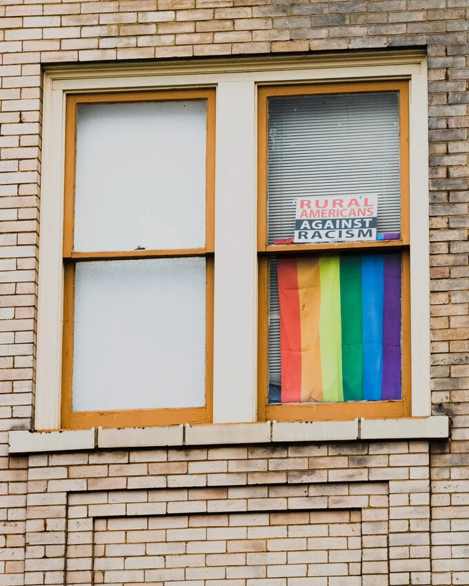 A window in downtown Centralia, Washington on April 24, 2024.