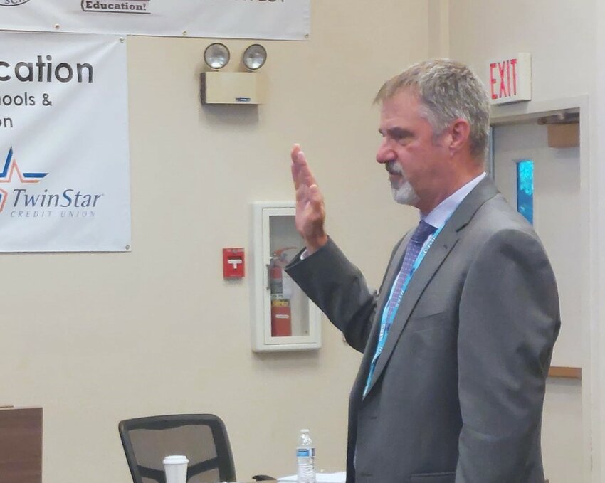 NTPS' current Assistant Superintendent for Operations, Troy Oliver, is sworn in as incoming Superintendent during the June school board meeting. Oliver takes the reins on July 1.