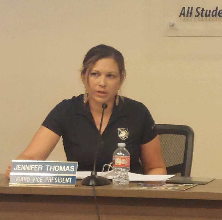 Jennifer Thomas, NTPS Board Vice President, announces during the Board's July 16 meeting her resignation, effective July 31.