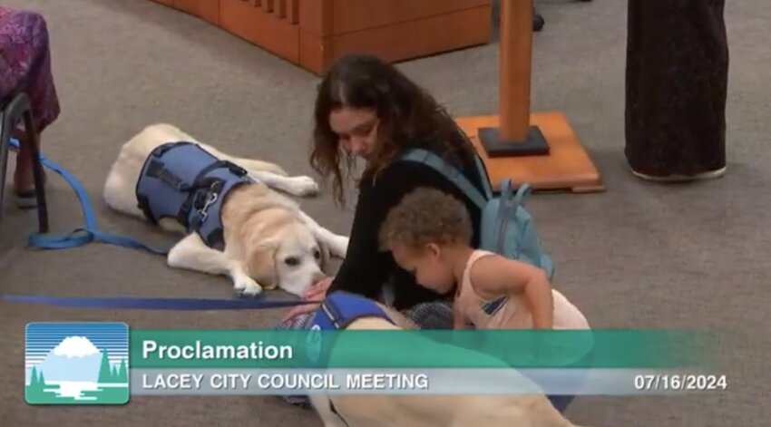 Lacey City Council courthouse service dogs, namely Astro during their July 16, 2024 meeting.