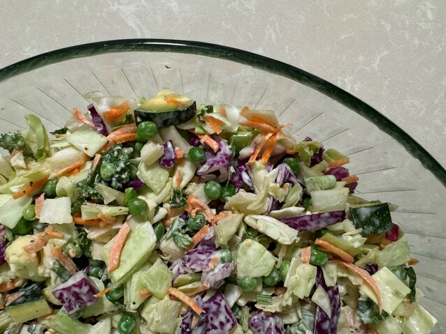 This is a close-up of what we're calling &quot;Port Angeles Summer Slaw,&quot; which contains more vegetables than most cole slaw recipes.