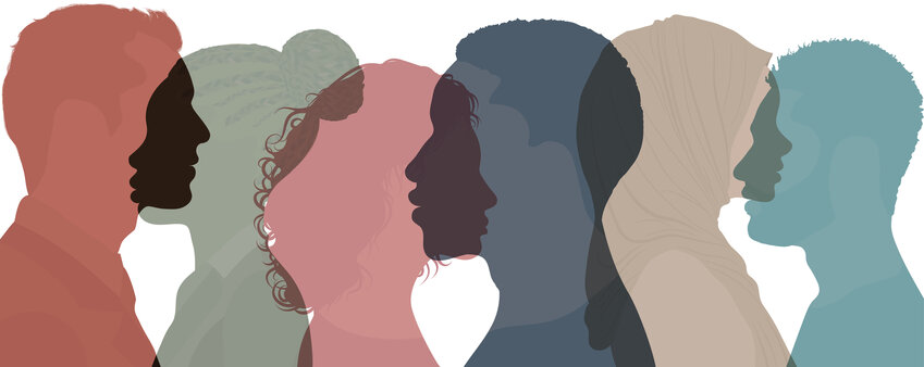 Silhouettes of diverse people overlapping