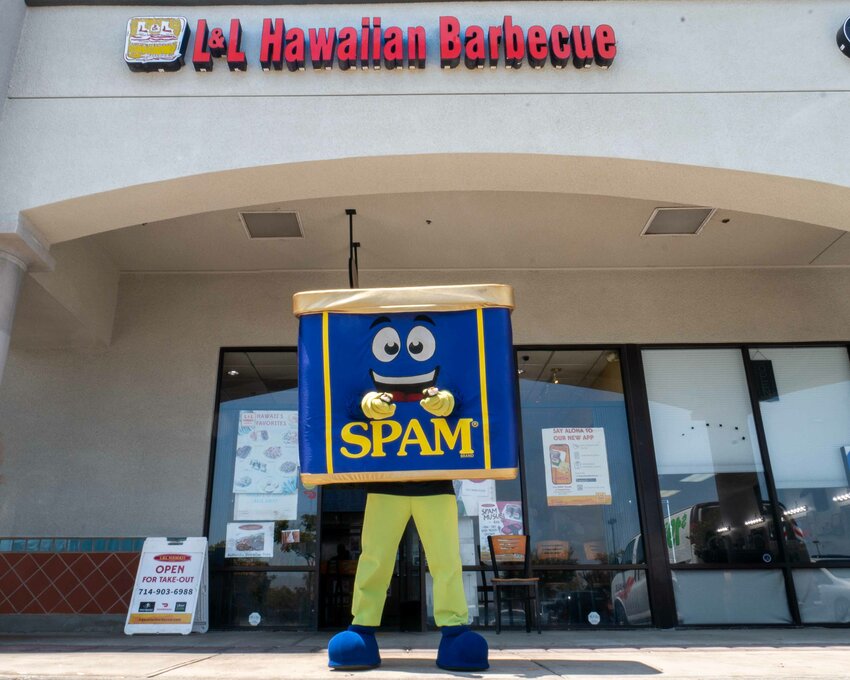 Spammy, Hormel Foods&rsquo; mascot, will be in the spotlight at the Spam Musubi Day festivities at L&amp;L Hawaiian Barbecue on Wednesday.