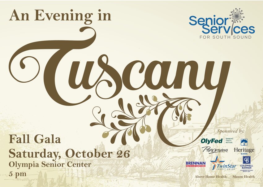 The Senior Services for South Sound invites everyone to celebrate its annual fall gala with the theme “An Evening in Tuscany.” The gala will be held on October 26 from 5 p.m. onwards at the Olympia Senior Center.