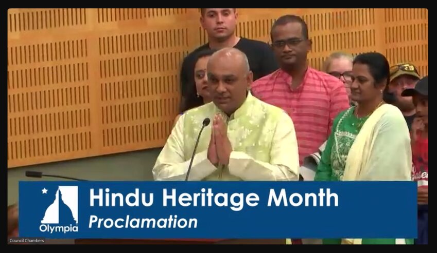 Sangh Jugal Thakor of Hindu Swayamsavak thanked the Olympia City Council for signing the first proclamation of Hindu Heritage Month at its Tuesday meeting on Oct. 8, 2024. 