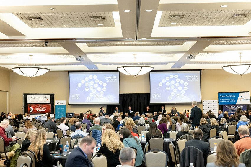 Some 350 business, government and nonprofit leaders attended the Regional Economic Forecast &amp; Innovation Expo, shown above, on December 7, 2023.