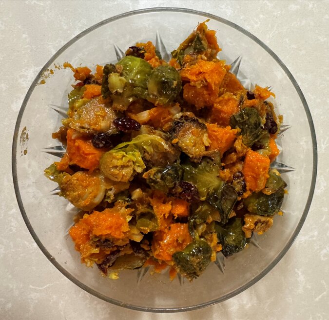 Squash 'n sprouts salad is worth the trouble of roasting Brussels sprouts and a hard winter squash.