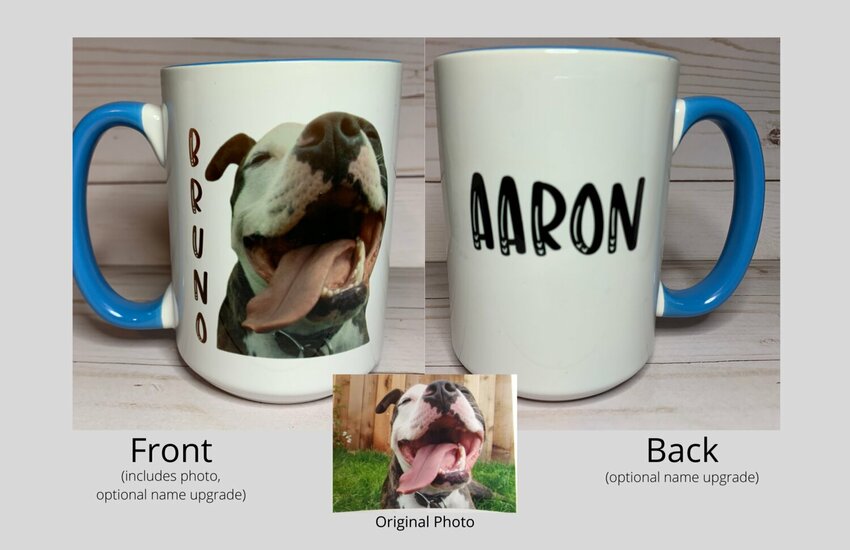 Spada Creation mug with pup on it. Holiday sale for 2024