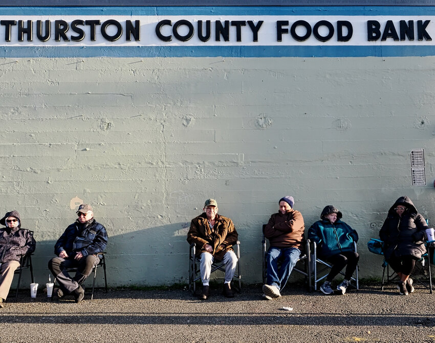 A group of senior citizens arrived early to use the services of the Thurston County Food Bank on Friday, April 11, 2025.&nbsp;&ldquo;We need this food to get by,&rdquo; said Kim Shearer, &ldquo;and by arriving early we have a better chance of being helped.&rdquo;&nbsp;