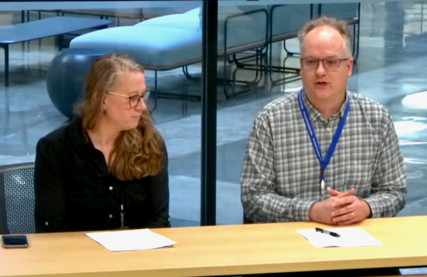 Thurston County Public Health and Social Services Director Jennifer Freiheit and Housing Program Manager Thomas Webster addressed the board with updates on the Lived Experience Housing Steering Committee proposal during Thurston County Board of County Commissioners agenda setting meeting on Tuesday, April 22, 2025. 