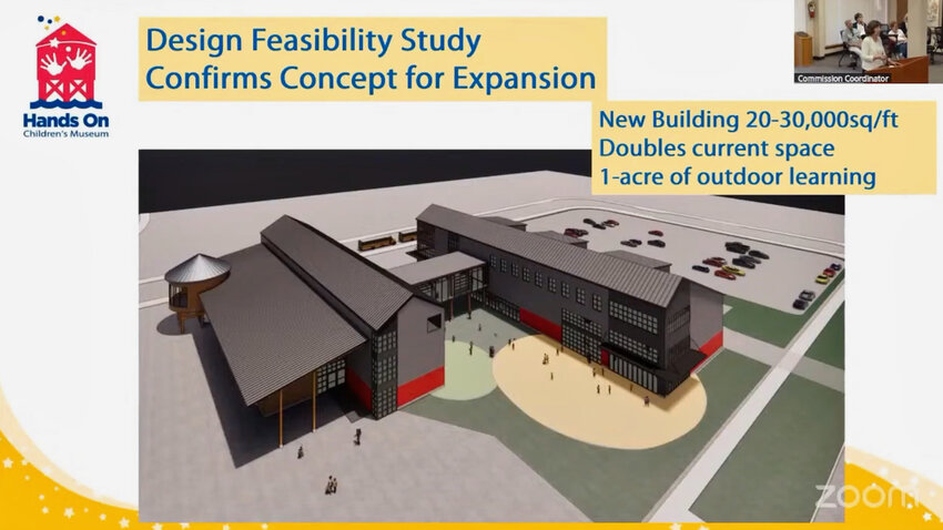 Patty Belmonte, CEO of the Hands On Children's Museum, delivered a presentation to the Port of Olympia Commission on April 14, 2025, to discuss plans for expansion. Her presentation included a conceptual design of the new museum building, which will be connected with the existing museum through a sky bridge. 