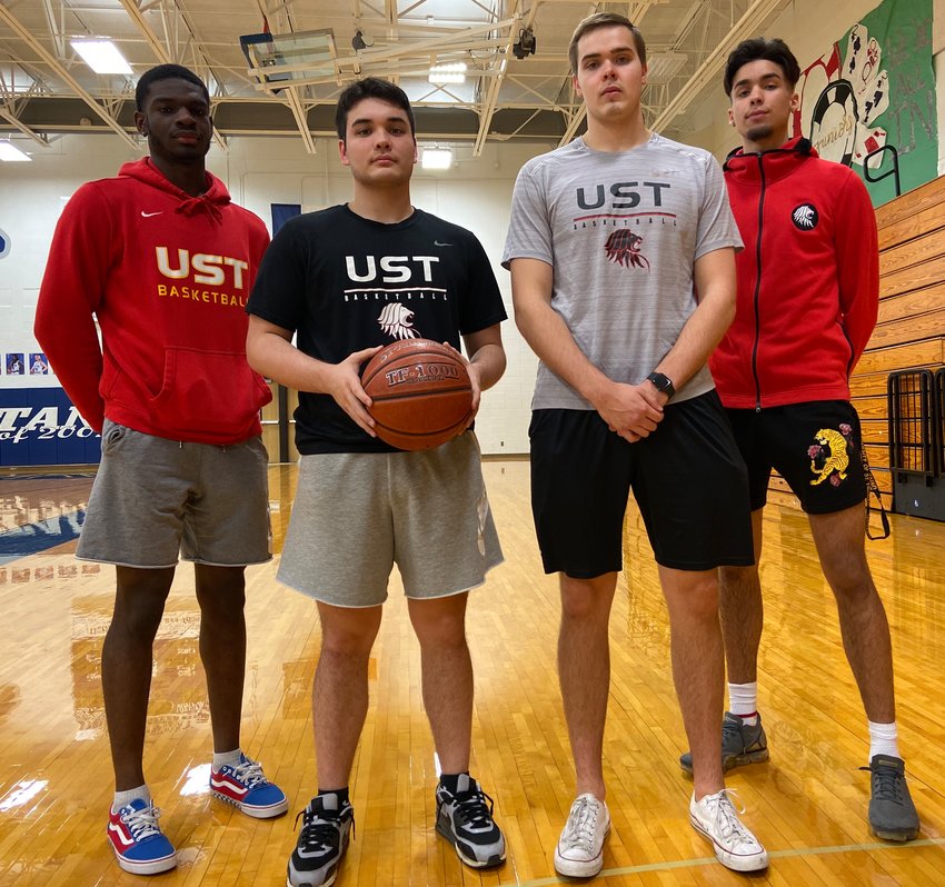 From left to right, Katy natives Andrew Adebo, Austin Arnold, Nathan Thormaehlen and Nestor Daboin are part of a blossoming University of St. Thomas men&rsquo;s basketball program.