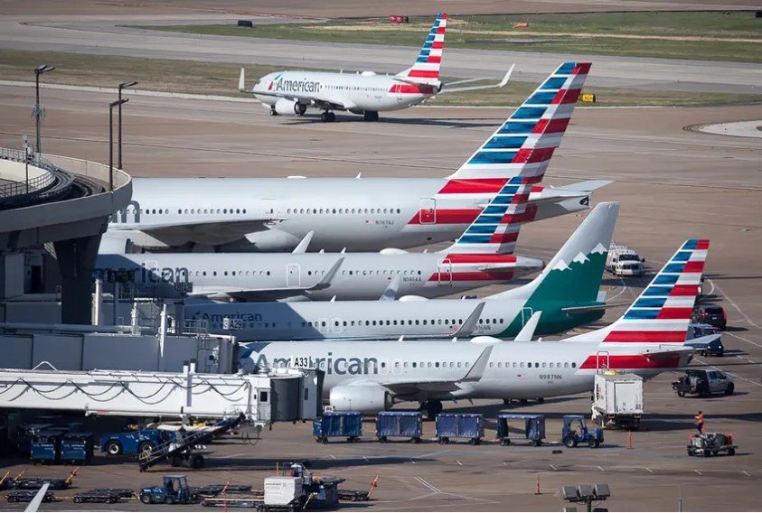 American Airlines jets fill Terminal A at Dallas/Fort Worth International Airport.