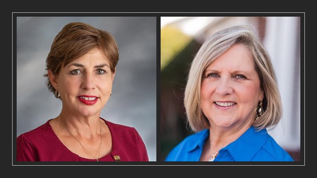 Dawn Champagne (left) will retain her seat as the Position 7 trustee for Katy ISD while Rebecca Fox will rejoin the KISD Board of Trustees after defeating incumbent Susan Gesoff and four other opponents in the Position 6 race.