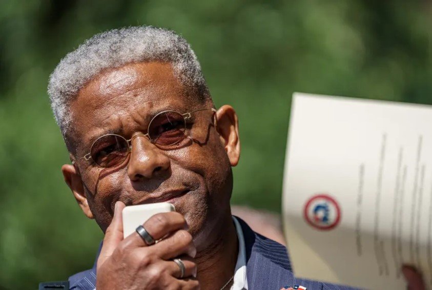 Texas Republican Party Chair Allen West spoke to a crowd protesting Gov. Greg Abbott&rsquo;s pandemic orders at the Governor&rsquo;s Mansion last year. West declined to say whether he was eyeing any particular statewide office, though he told a radio host earlier Friday morning that the host was &quot;safe&quot; to assume West was mulling a gubernatorial run.