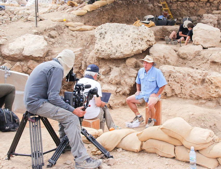 Scott Stripling being interviewed in Shiloh, Israel. He is the Director of Excavations for the Associates for Biblical Research at Khirbet el-Maqatir and Shiloh, Israel. During his current trip to Israel he will be filming with Trinity Broadcasting Network, discussing his work in Israel as well as consulting with colleagues in the region.