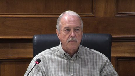 Katy Mayor Bill Hastings speaks during the councilmember forum at the end of Monday&rsquo;s Katy City Council meetings. Hastings and the rest of the council applauded efforts by city staff to prepare for rain and potential flooding from Hurricane Nicholas.