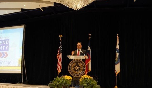 Fort Bend County Judge KP George delivers his State of the County address on Oct. 14 at Safari Texas Ranch. George said the county is working to help residents and businesses recover from the pandemic and is focused on drawing technology firms to bolster the economy for his constituents.