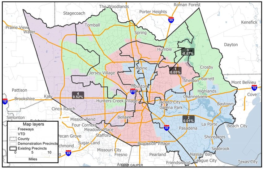Harris County Commissioners voted along party lines to adopt the map above which was proposed by Precinct 1 Commissioner Rodney Ellis. This was Ellis&rsquo; third map proposal after Republican commissioners on the court described his initial proposal as &ldquo;corrupt&rdquo; and implied that it was gerrymandered in favor of Democrats.