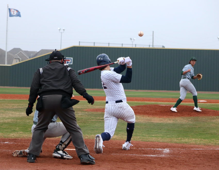 Jace LaViolette hits during Thursday&rsquo;s game between Tompkins and San Antonio Reagan at the Tompkins baseball field.