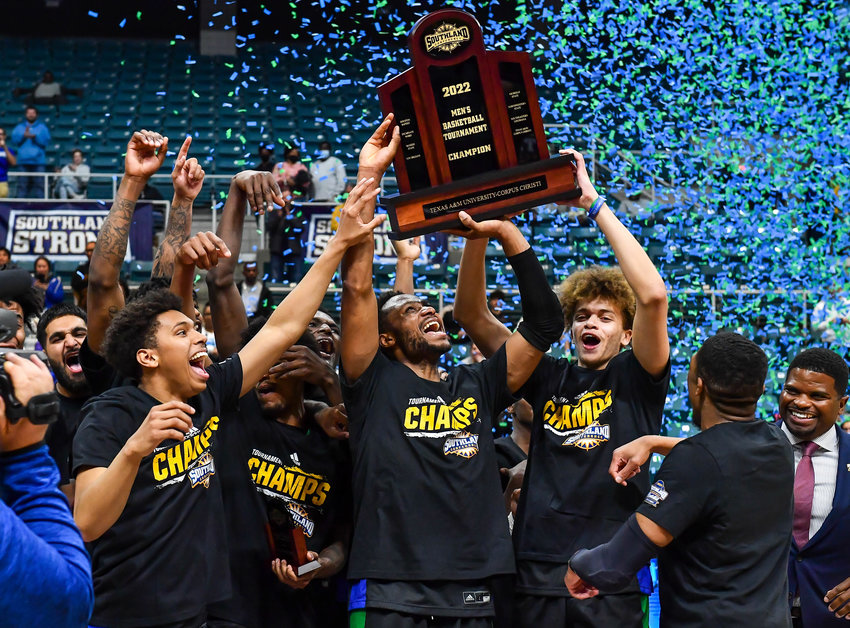March 12, 2022:  A&amp;M-Corpus Christi punches a ticket to March Madness after winning the Southland Conference Basketball Championship game between A&amp;M Corpus Christi vs Southeastern Louisiana. (Photo by Mark Goodman / Katy Times)