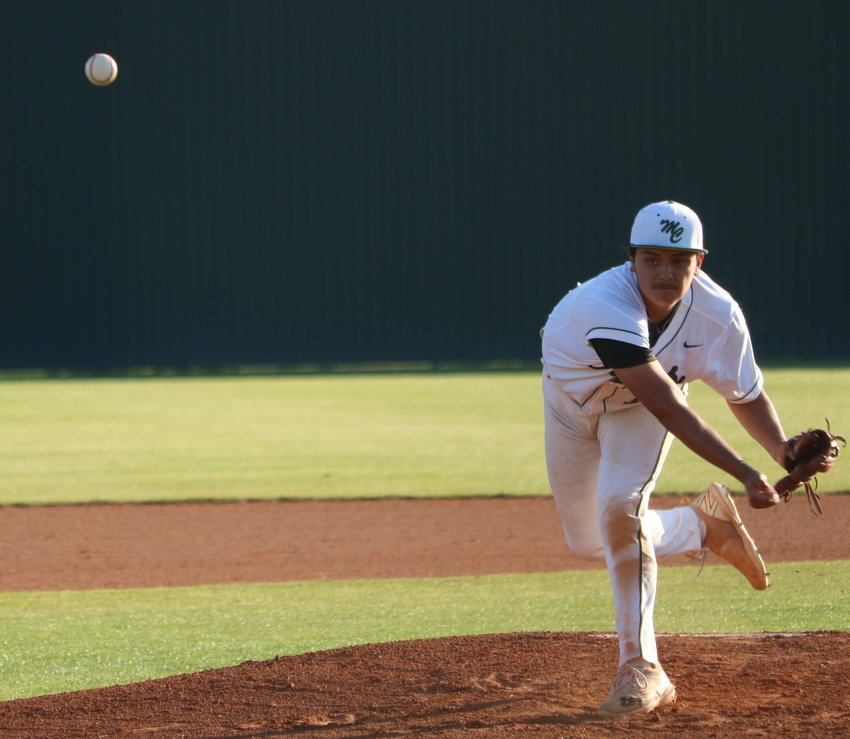 Jason Hinojosa pitches during Tuesday&rsquo;s game between Katy and Mayde Creek at the Mayde Creek baseball field.