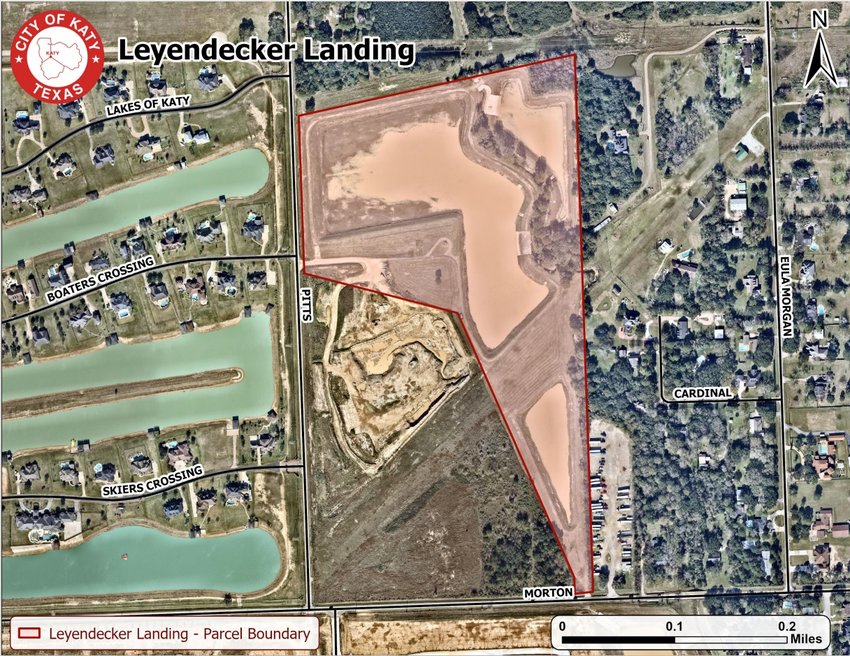 A map of Leyendeckeer Landing, a Katy city water retention facility.
