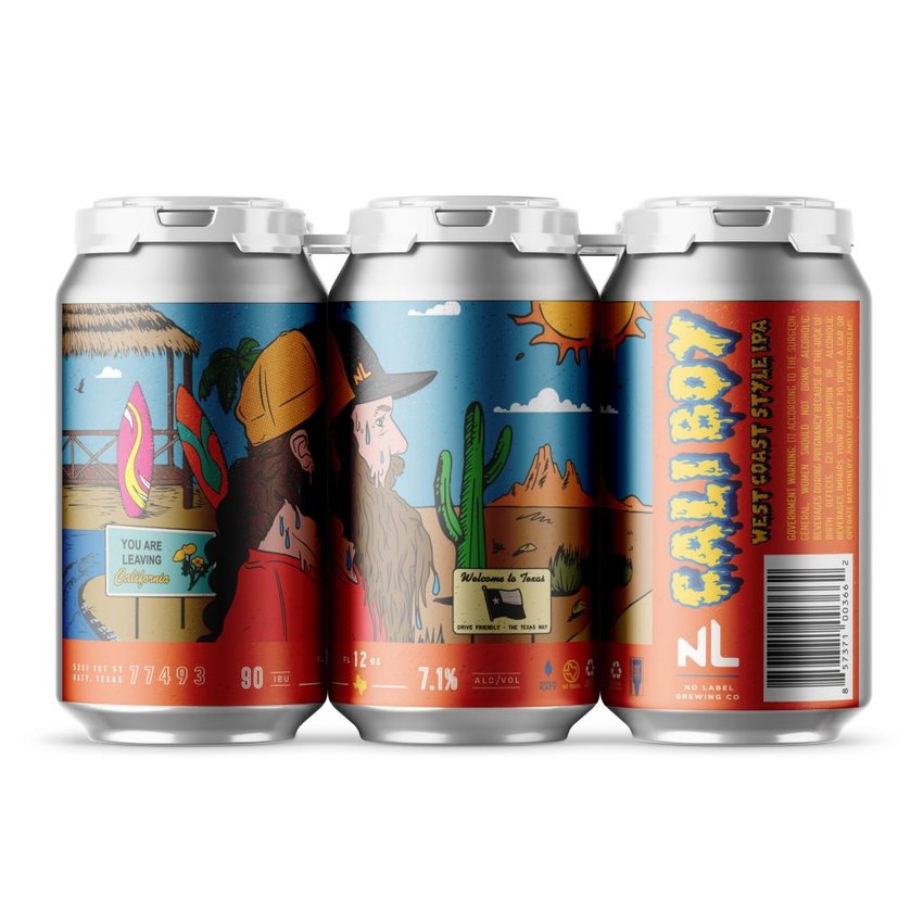 No Label Brewing won both a Gold Crushie and a Platinum Crushie for its Cali Boy Beer can design.