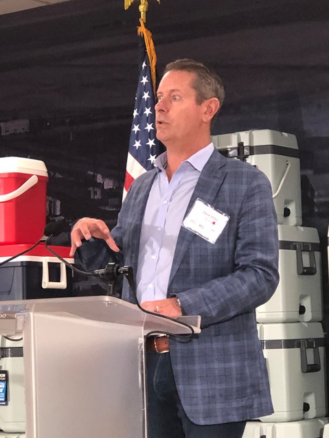 Igloo Products Corp. President and CEO Dave Allen speaks during the announcement of the company&rsquo;s new Overland product line.