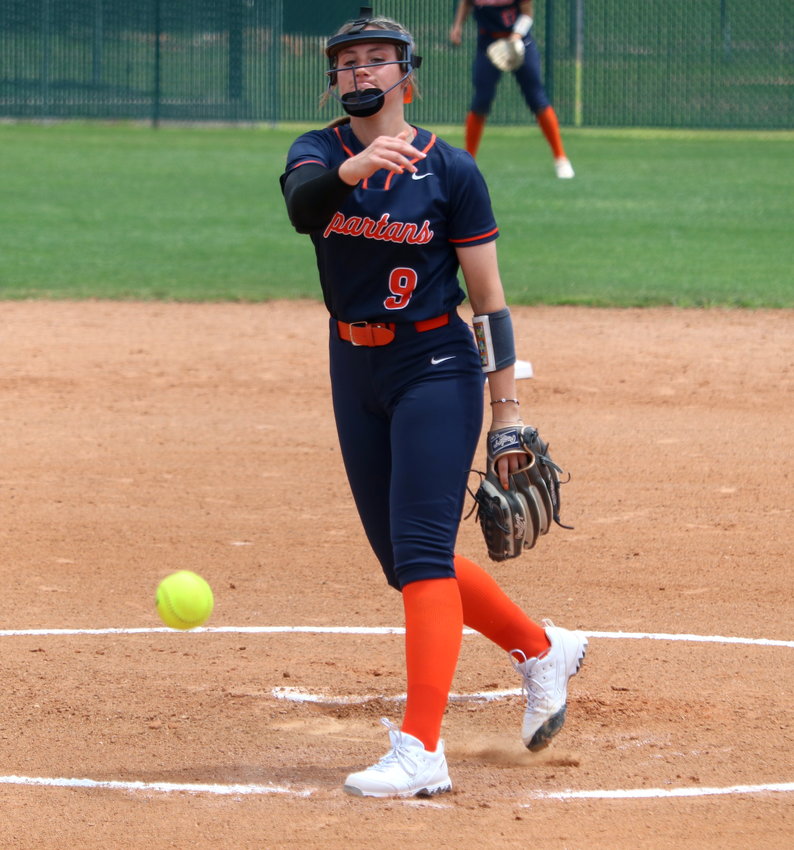 Amy Abke pitches during Saturday&rsquo;s area round game between Seven Lakes and Jersey Village at Seven Lakes.