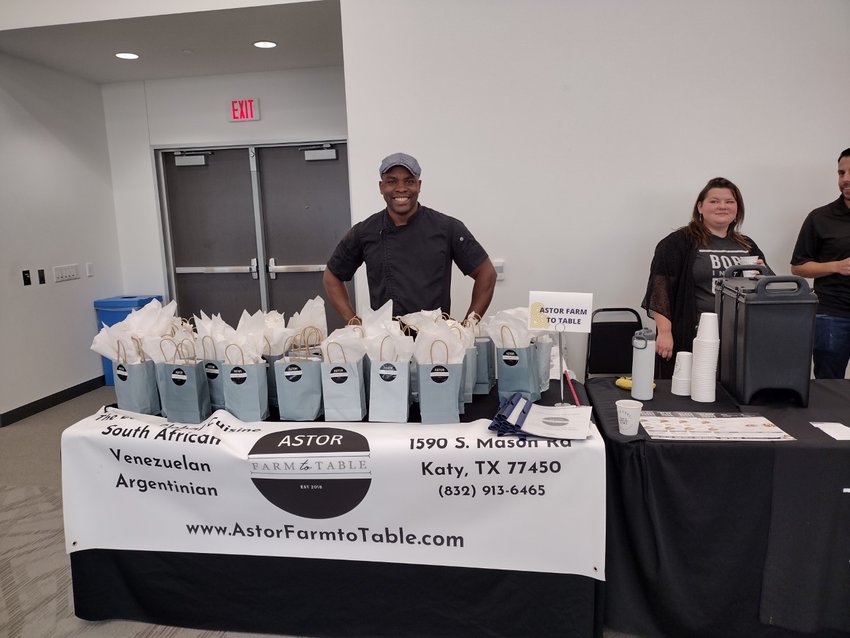 Casey Castro of Astor Farm to Table is set to go at the Katy ISD Partners in Education Business and Community Partnerships Open House held Oct. 6 in the conference room at Legacy Stadium.