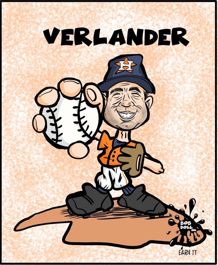 Katy cartoonist Bob Doll created this caricature of Houston Astros pitcher Justin Verlander for the Katy Times.